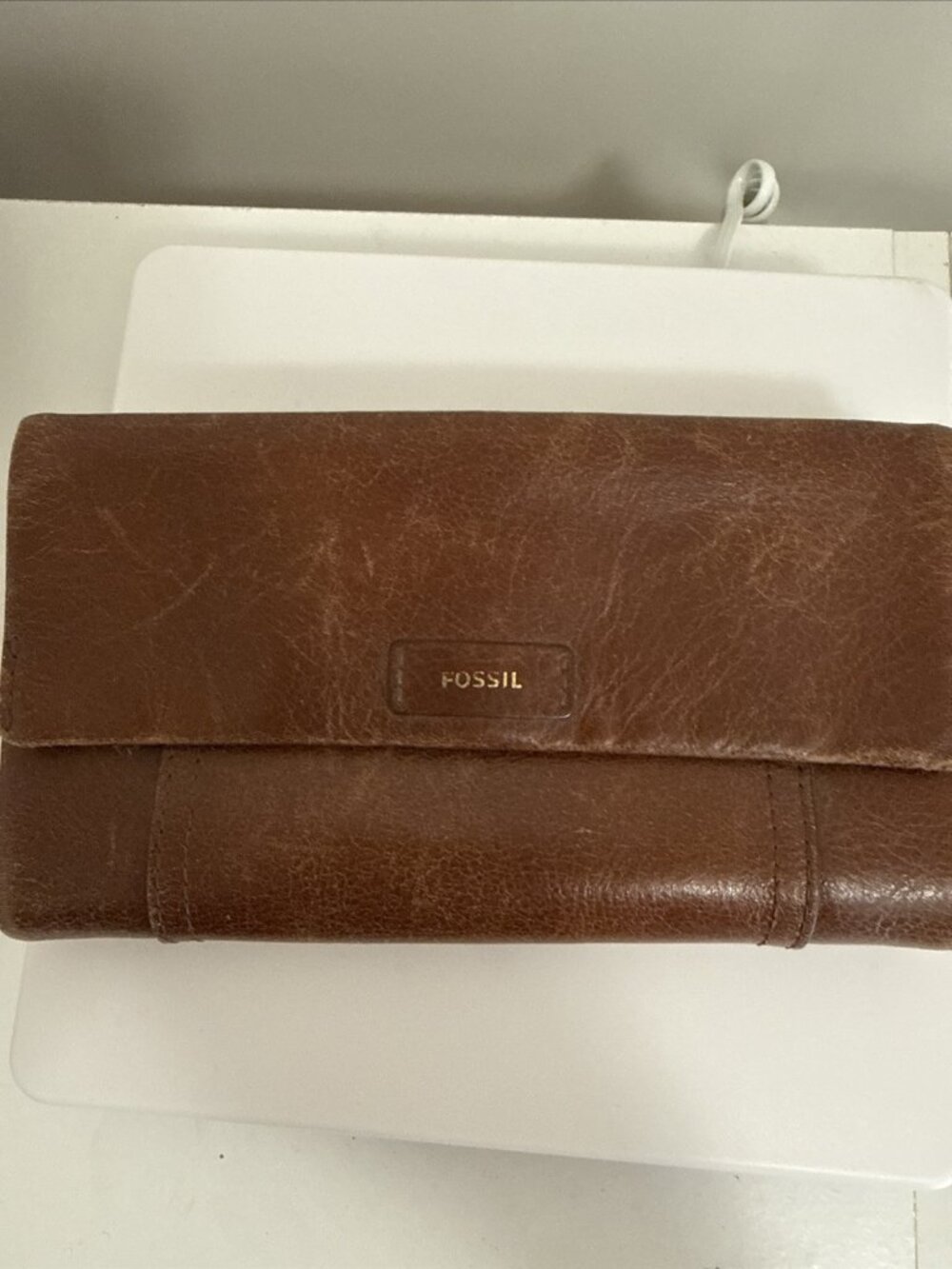FOSSIL LEATHER WOMENS WALLET**GUC** Brown Soft Leather 7.5x4 Boho